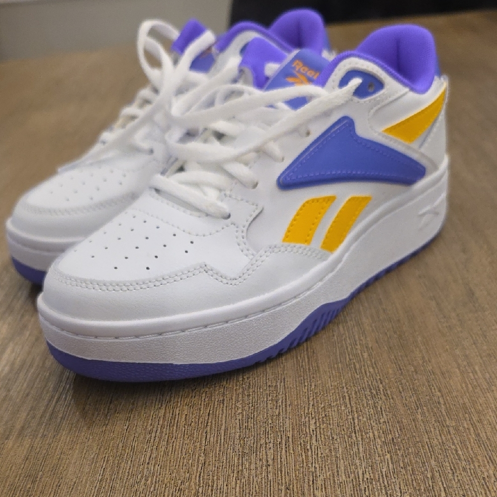 Reebok White Sneakers with Purple and Yellow Accents